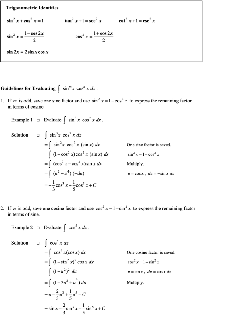 Trigonometric Integrals in Techniques of Integration